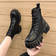 Lekali British style Martin boots for women, thick sole short boots, small heightened leather shoes with skirt work boots single boots for women, black 38