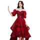 Jianfang Toast Clothes Bride 2025 New Spring and Summer Brewery Wedding Puff Sleeve One-Shoulder Escape Princess Dress Evening Dress Brewery Short Front and Long Back XS