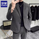 Romon Woolen Suit Jacket Men's Autumn Season New Style Business Formal Casual Thickened Suit Men's Dark Gray Suit M