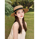 Meman flat top straw hat women's French straw woven top hat 2025 new summer large brim sun hat seaside vacation sun hat 2# concave top white-upgrade soft top [hat brim 8CM]