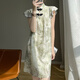 Li Yinu (LISLAVE) 2025 summer new Chinese style cheongsam short-sleeved dress with ladies' temperament loose slim and buckle new Chinese skirt Green JRP692 M