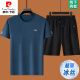 皮尔卡丹（pierre cardin）夏季冰丝圆领短袖t恤短裤两件套男士透气速干休闲运动套装男 套装5012黑色 XL 175建议135-150斤