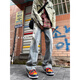 Allmählich beschatten Retro-Jeans-Herren Frühling und Sommer Hong Kong Trend High Street Floor Straight Hosen junge Studenten verlieren Weitbeinhosen XZ612-K694 Retro Blue 2xl [Empfohlen 155-170jin [Jin gleich 0,5 kg]]