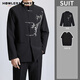 Singmonkey Nuevo conjunto de traje de compromiso para hombres chinos Collar de estilo chino Zhongshan Clothing Bordado de bambú de oro Traje de vestimenta para adultos