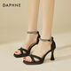 Daphne high heel sandals for women 2025 summer new one-liner straps for outer wear rhinestone temperament fashion shoes for women versatile women shoes black 37