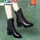 CARTELO brand genuine leather Martin boots for women 2025 winter new thick heel short boots mother mid-tube leather boots pointed toe high heels black single 35