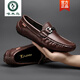 Woodpecker brand men's shoes 2025 summer new youth beanie shoes men's genuine leather British trendy leather shoes men's breathable shoes black metal buckle summer hole 9905 42 feet length 26cm