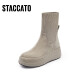 Las nuevas botas de calcetín de moda de Sijiatu botas elásticas botas delgadas de las botas de tubos medios gruesos botas para mujeres S9930DZ3 Apricot de sensación de terciopelo (single) 35