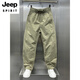 
JEEP SPIRIT2025 summer breathable ice silk casual pants men's Korean style loose straight harem pants outdoor solid color mesh nine-point pants black M