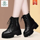 Woodpecker versatile leather Martin boots for women with high height inside women's shoes for small thick sole single plus fleece short boots black [comfortable single] 38