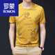 Romon Sommer-Herren-Kurzarm-T-Shirt für Männer mercerisierte Baumwolle rundes Hals-Eis-Seiz-Siebdruck mit halbärischem Top-Baumwoll-Basishemd High Tto702 Black XL 180 empfohlen 150-170jin [Jin gleich 0,5 kg]