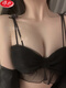 Langsha sweet and sexy lingerie women pure sexy small breasts gathered bra without steel ring bow comfortable bra set black [set] 70A32B single size
