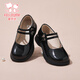 富罗迷女童皮鞋儿童公主鞋方口单鞋时尚儿童校园演出鞋 黑色 37