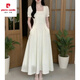 Pierre cardin has a gentle style French white dress for women 2025 summer new long skirt for tea break to make them look slimming 1585 apricot color short S 100Jin [Jin equals 0.5 kg] below