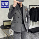 ROMON white double-breasted small suit men's suit Korean version slim casual high-end suit jacket groom wedding dress white two-piece set XL