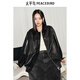 Peacebird black imitation hand rub oil wax leather PU leather jacket for women 2025 spring new fashionable loose jacket black S 155