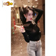 GTYUWVG Half-High Neck Base Shirt for Women Spring and Automne 2025 New European Station Industry Industry Diamond Incrup Shirt Long Manche à manches longues et sexy Black 3899 # Plus Velvet Plus Velvet Mesh Fabric S Recommandé 75-90jin [Jin est égal à 0,5 kg]