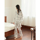Pajamas estampados de solapa de manga larga de seda yamulan para mujeres en primavera y otoño nuevo estilo para ropa para al aire libre juego de ropa para el hogar estilo otoño 9854# tinta negra m