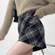 JIOESC Plaid Skirt Slightly Fat MM Short Skirt Autumn and Winter Retro Versatile Women's High Waist A-Line Plaid Hip Skirt Pear Shape Body Blue Gray Plaid Skirt M Recommended weight is about 95-110 Jin Jin is equal to 0.5 kg