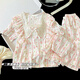 Sweet style children's pajamas for women three-piece summer 2025 new princess style short-sleeved girls striped home clothes 9708# princess collar three-piece set [short sleeves + shorts + trousers] 145 [Size] Height 145-155CM Weight 68