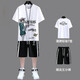 
Yunyin teenager shorts shorts suit for boys summer T-shirts for big children junior high school students new trend sports and leisure two-piece set [15816 white + shorts] 165/M Suitable for 75-95Jin [Jin equals 0.5 kg]