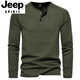 JEEP SPIRIT Spring and Autumn Men's Pure Cotton Henley Collar Long Sleeve T-Shirt Youth European and American Simple Elastic Slim Solid Color Versatile Bottoming Shirt Dark Gray XL 140-160Jin Jin is equal to 0.5 kg