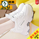 Specht echtes Leder in innerer Höhenhöhe, Frauenschuhe 8 cm kleine weiße Schuhe 2025 Frühling Neue Dick-Soled Vaters Schuhe Soft-Soled-Sport und Freizeitschuhe 826 Weiß [Lederoberfläche 8cm] 36
