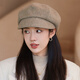 Jimmy Leaf British retro octagonal hat for women autumn and winter Korean version new painter hat casual all-match simple beret small face Mocha color M (56-58cm)