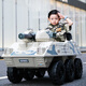 Samat 2-6 years old children's electric car, battery car, tank car, armored car toy, children's day birthday gift, camouflage green, remote control + light music + independent swing