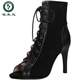 Woodpecker European and American tied fish-mouthed sandals for women spring and summer thin heel hollow short boots Jazz dance high heels women open toe sandals for women black 7 cm 37
