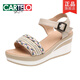 CARTELO 2026 Sommer Neue Perlen Offene Spitze Dicke Sohle Weiche Sohle Casual Keil Damen Sandalen Rutschfeste Echtes Leder High Heel Damen Schuhe Aprikose 36