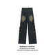 Kefeiwo American High Street Vibe Retro Heavy Industry Old Wäschel Jeans Deconstruction Spleißdesign Gerade Weitbeinhose CLH-T1695 Blau (mit Gürtel) L (empfohlenes Gewicht 110-125 Jin [Jin gleich 0,5 kg]))