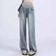 Nanding Yagre pregnant women jeans fashionable loose summer wear tensile loose summer straight wide-leg pants maternity pants summer suit retro blue L 110-125Jin [Jin equals 0.5 kg]