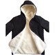 IMPRESSWIT whole sheepskin coat with fur integrated hooded genuine leather pure sheep wool inner liner cotton jacket top thickened jacket men and women black 180/100A 140-160Jin [Jin equals 0.5 kg]