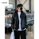 CINESSDMrcyc leather jacket men's high-end fake two-piece patchwork hooded jacket Korean loose fashion brand workwear black L