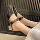 Pequeño tamaño de la bolsa de la bolsa media para mujeres en el verano Wear 2025 Nuevo temperamento francés Tacón grueso zapatillas individuales zapatillas altas tacón negro (Rongda/9923) 38