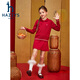 HazZYS brand children's clothing girls' suit 2025 spring new red elastic bumper comfortable soft simple lapel skirt classic red 105