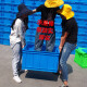 Shantou Lincun Clothing Factory Trolley Express Lieferung großer Gummi-Rahmen-Pull-Wheel-Umsatzkasten mit Rad Plastikkiste Transfer Transportbox 1 135L%23700 Box Länge 757 Breite 565 Höhe 400 Blau Kiste + schwarzer Stahlwelle Schwerlastrad