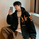 Maoni American sweatshirt jacket for men spring and autumn loose 2024 winter velvet thickened hooded zipper cardigan jacket matcha green main picture XL recommended weight 115-145Jin Jin is equal to about 0.5 kg