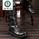 啄木鸟高档轻奢男大码高帮长靴韩版潮流马丁靴男士疯马皮靴英伦高筒靴子 黑色 42