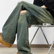 7 Hochwertige Jeans für Männer und Frauen Retro waschen Sommer Old High Street Lose Loch gerade Hip-Hop-Waschen von Mikroscheiben-Hosen CRB-6167 Blue XL