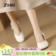 ZHR single sandals for women summer sweet bow single shoes women's fashionable toe thick heel women's shoes Y702 beige 35