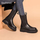 Daphne Boots Martin Boots for Women Plus Fleece 2024 Botas de chimenea de otoño e invierno para mujeres Botas Británicas de Mid Tube Chelsea Women's Black (altura del tacón de metro medio) 38