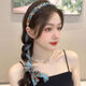 Suyi embroidery retro chain headband streamer headband one-piece satin fabric headdress temperament non-slip hair accessories blue streamer headband