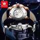Oleeis levs Schweizer zertifizierte Brand Watch Mechanical Watch Luminous Water of Water of Star Series Herren Watch High-End-Herren-Uhr Olevs-9923-Rose Shell Starry Sky Blue Surface