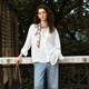 Olrain French White Shirt Women's Versatile Design Double-couche en dentelle de trajet en dentelle blanche S