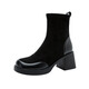Lu Rang Song Frauen Martin Boots Frauenschuhe dicke Ferse plus Fleece-Stiefel Frühling und Herbst Neue High-End Korean kleine Knöchelstiefel modische kurze Stiefel Dünne Stiefel Schwarze Heel Höhe 6 cm 38