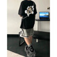 Digada kurzärmeliges T-Shirt für Herren Sommer Neue American Modemarke Trendy Design Sense Cat Bottoming Shirt Paar Fünf-Punkte-halbärmelige MSL-C683 Black (Rücken) 4xl (Größe kleinerer Größe empfohlen als größere Größe)