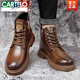 CARTELO Martin Boots Men's Winter New Velvet Leather Casual Work Boots Men's Soft Leather Medium Trendy Leather Boots Brown 40