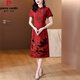 
Pierre cardin brand Xima Xiangyunsha dress for women 2025 new style mom temperament dress imitation silk modified cheongsam day red JY-9906 2XL